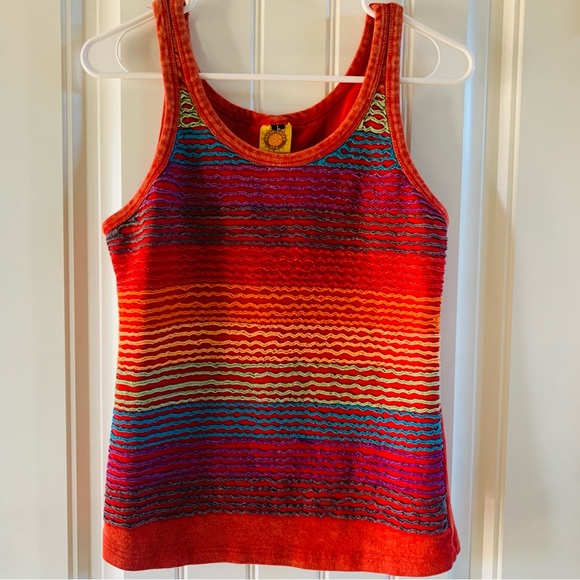 Karma Circle USA Red Orange Rainbow Ruffle Textured Cotton Tank Top | Large - Picture 1 of 6